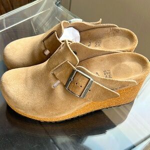 Birkenstock Papillio Tan Suede Mules Boston Clogs Size 37